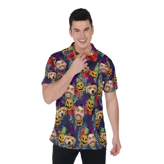 Custom Witch Face Halloween Polo Hawaiian Shirt