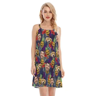 Custom Face Halloween Spooky Pineapple Hawaiian Dress For Women