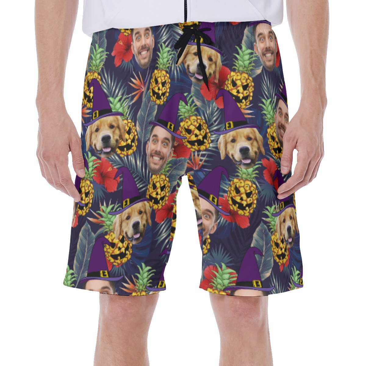 Tropical Custom Multiple Face Pineapple Halloween Theme  Swim Trunks For Men - variant image 1