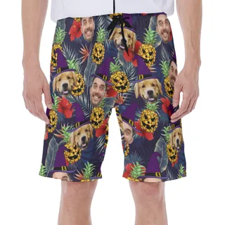 Tropical Custom Multiple Face Pineapple Halloween Theme  Swim Trunks For Men