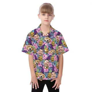 Custom Witches Face Kid's Halloween Hawaiian Shirt