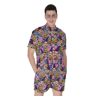 Purple Custom Face Witches Halloween Tropical Romper
