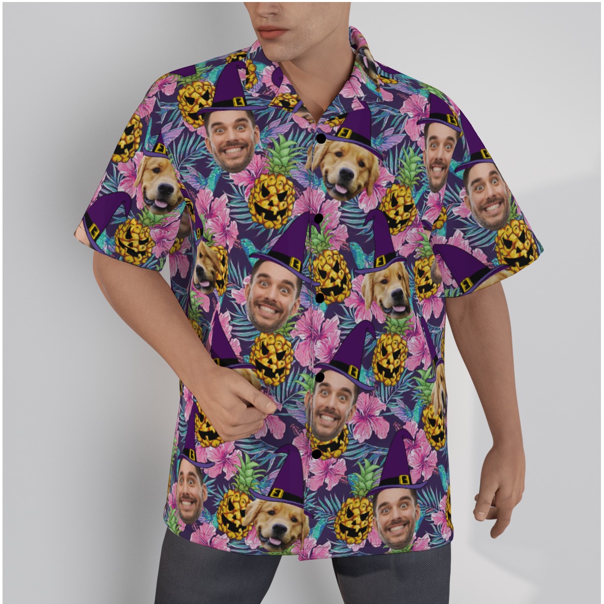 Funny Custom Face Halloween Costume Hawaiian Shirt Spooky Pineapple - variant image 1