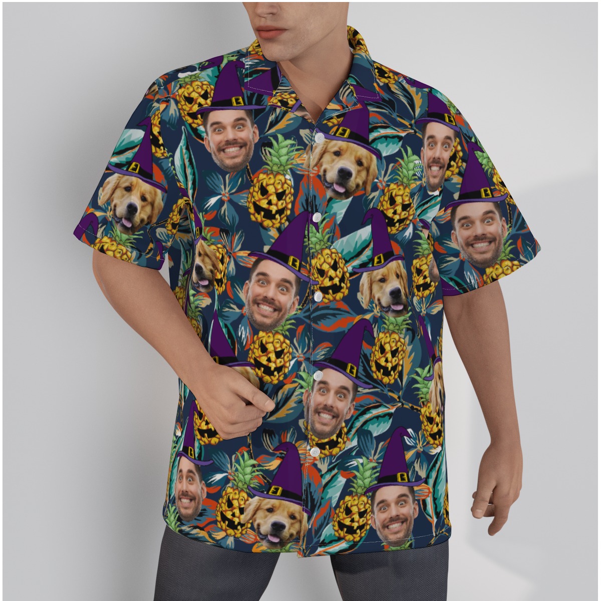 Custom Witch Face Spooky Pineapple Hawaiian Shirt - variant image 1