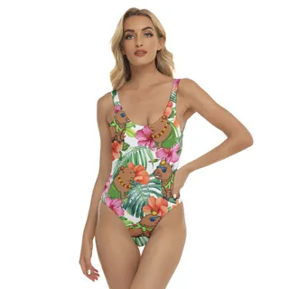 Funny Capybara Hibiscus Hawaiian Swimsuit For Women