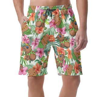 Funny Capybara Tropical Hawaiian Beach Shorts For Men