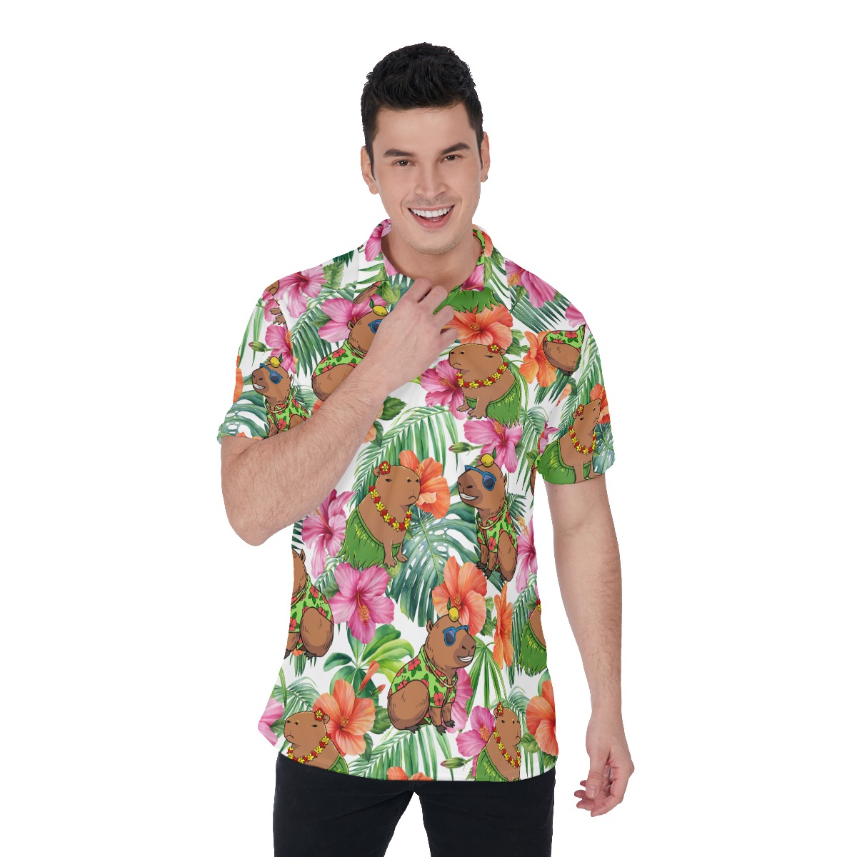 Hawaiian Capybara Floral Hawaiian Polo Shirt - variant image 1