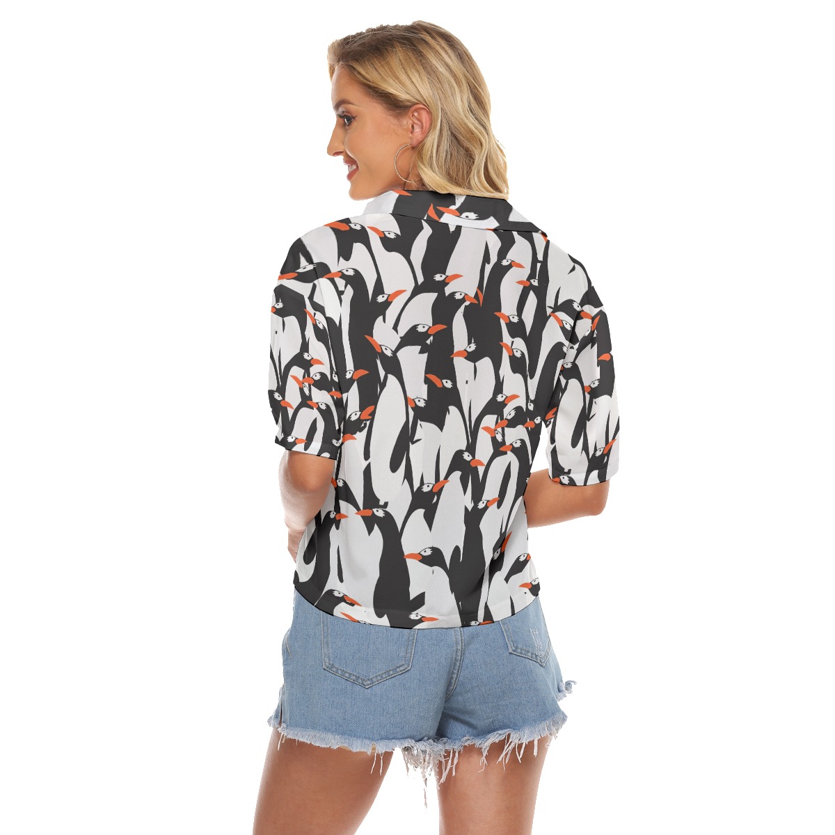 Funny Penguin Colony Aloha Crop Top Shirt For Women