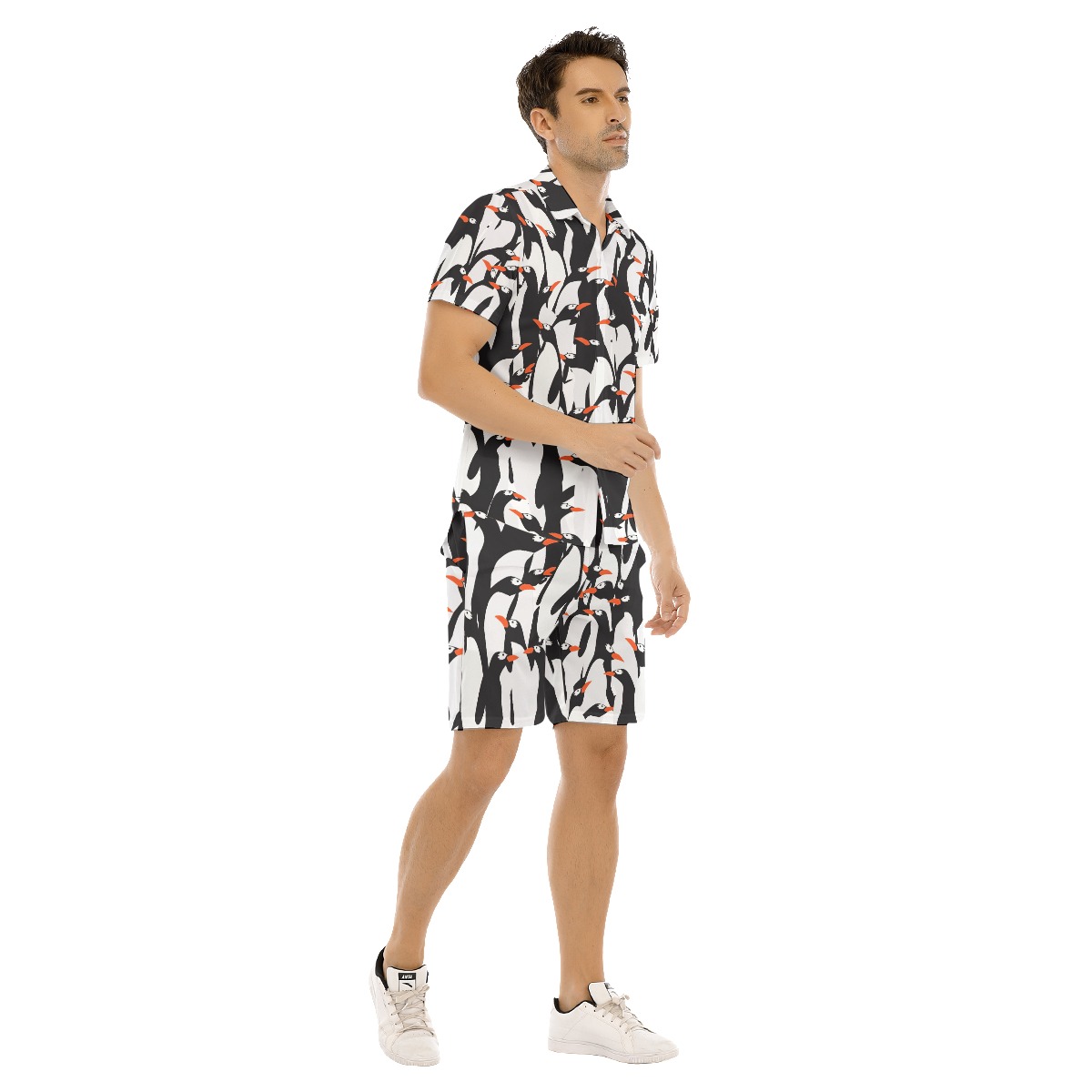 Set Penguin Colony Hawaiian Shirt And Matching Shorts For Men