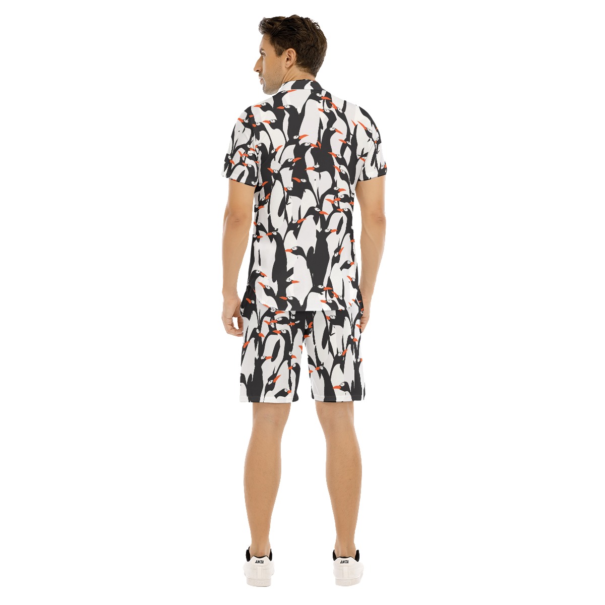 Set Penguin Colony Hawaiian Shirt And Matching Shorts For Men