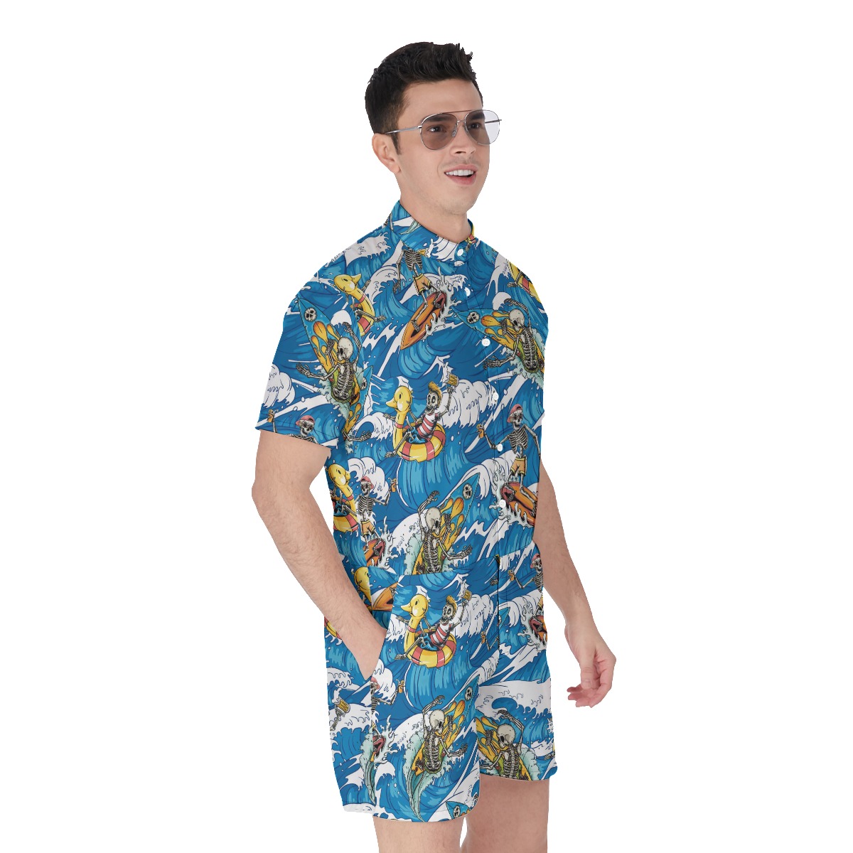 Tropical Skeleton Surfing Men's Hawaiian Romper