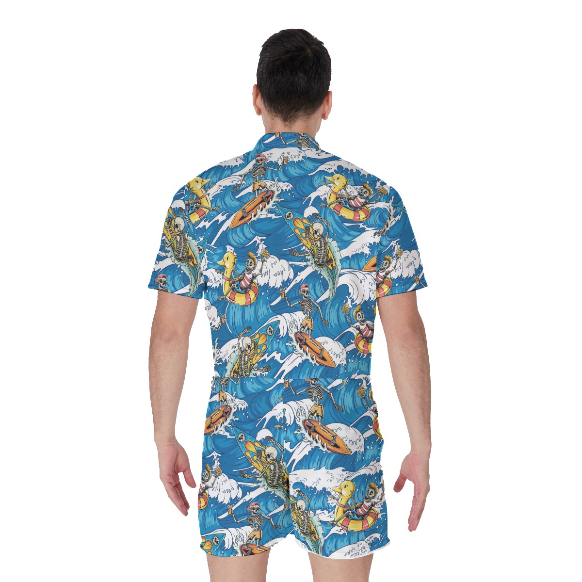 Tropical Skeleton Surfing Men's Hawaiian Romper