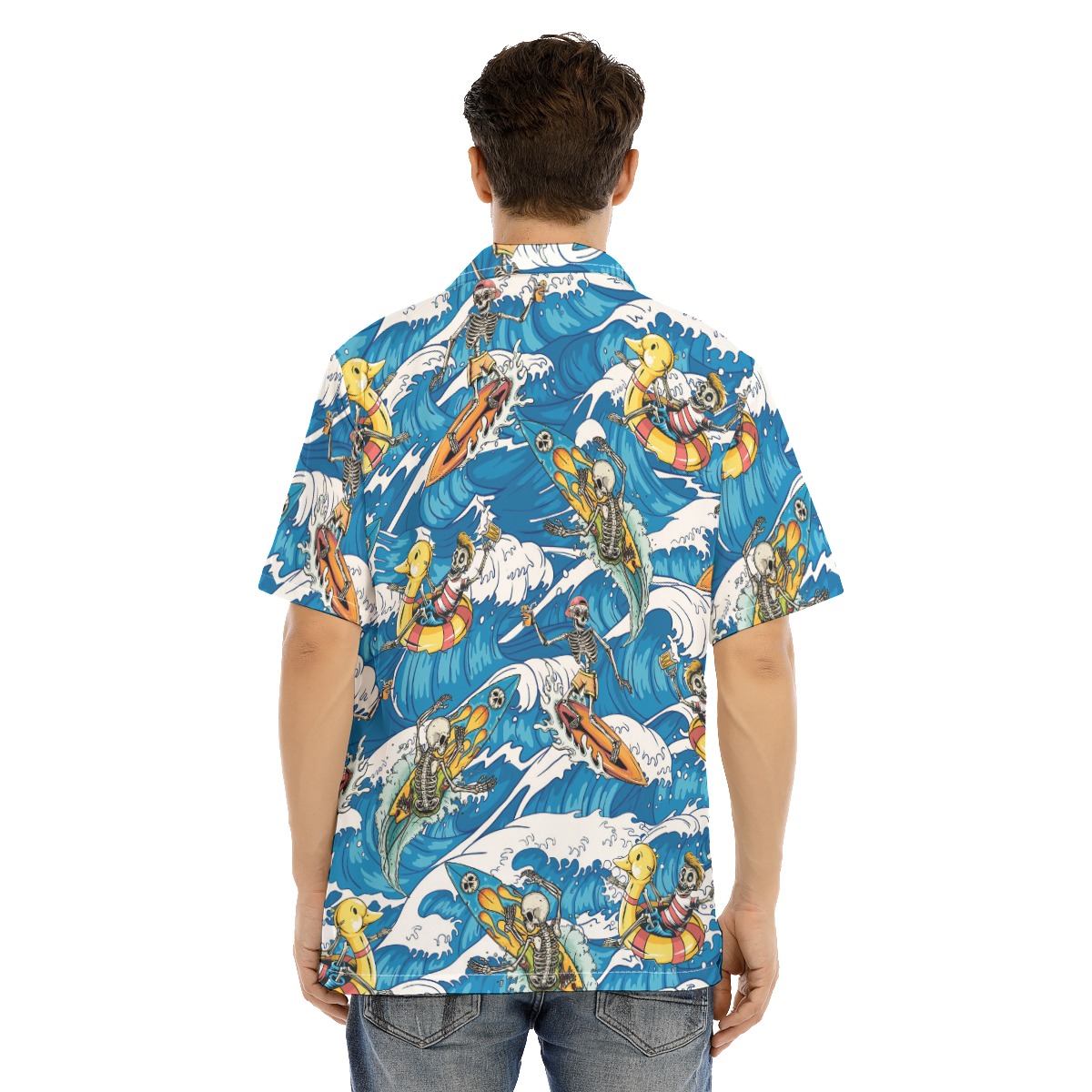 Skeleton Surfing Blue Hawaiian Shorts For Men