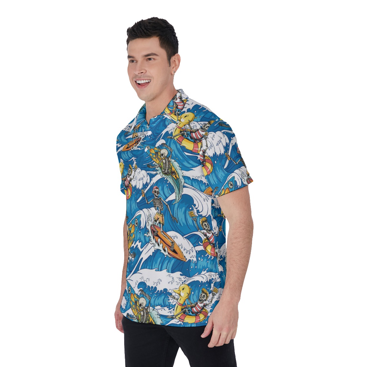 Funny Surfing Skeleton Blue Hawaiian Golf Polo Shirt