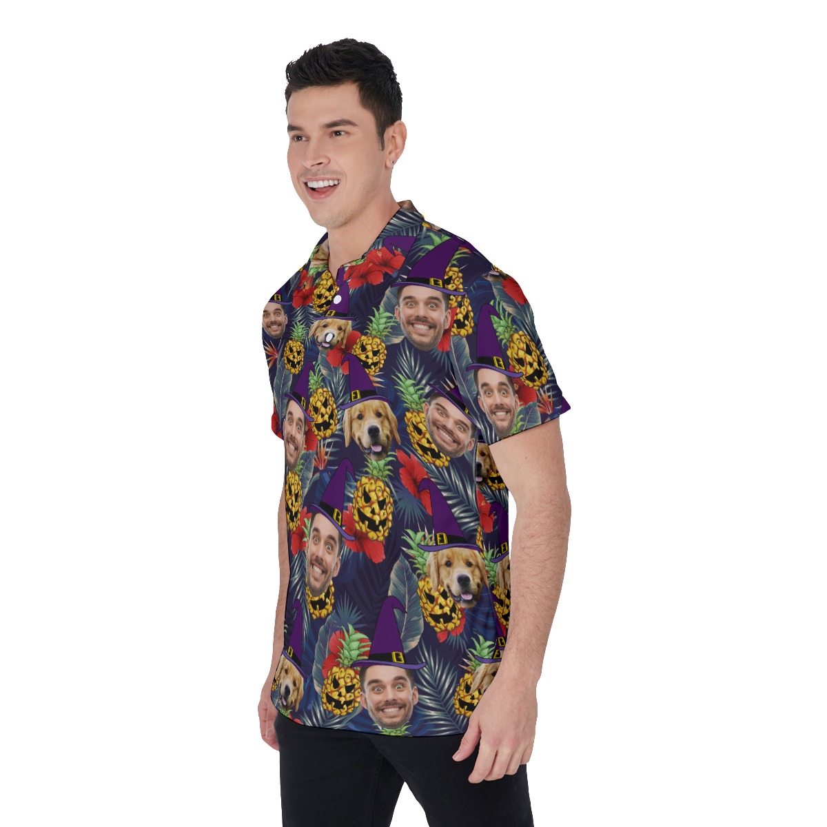 Custom Witch Face Halloween Polo Hawaiian Shirt