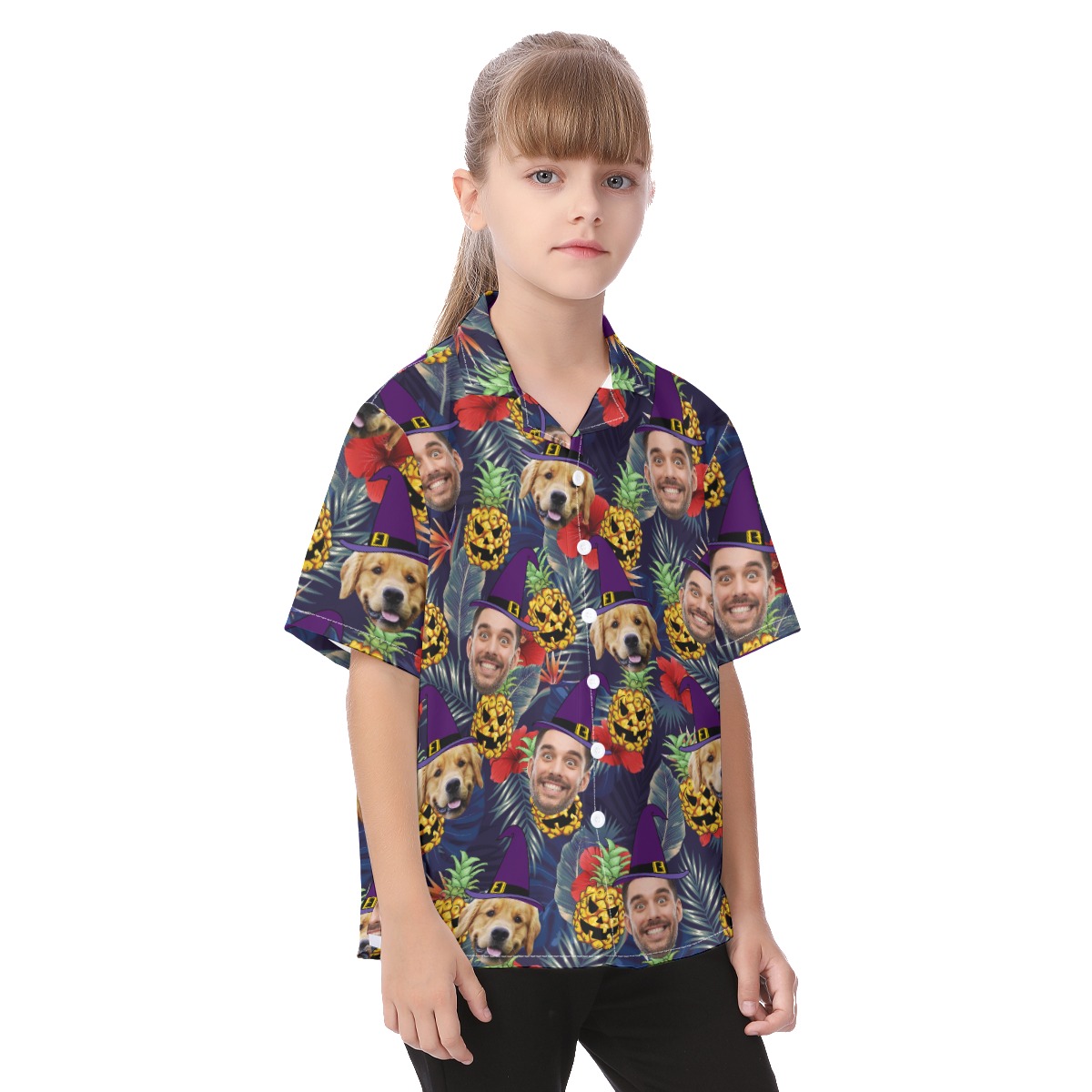 Custom Face Witch Halloween Hawaiian Shirt For Kids