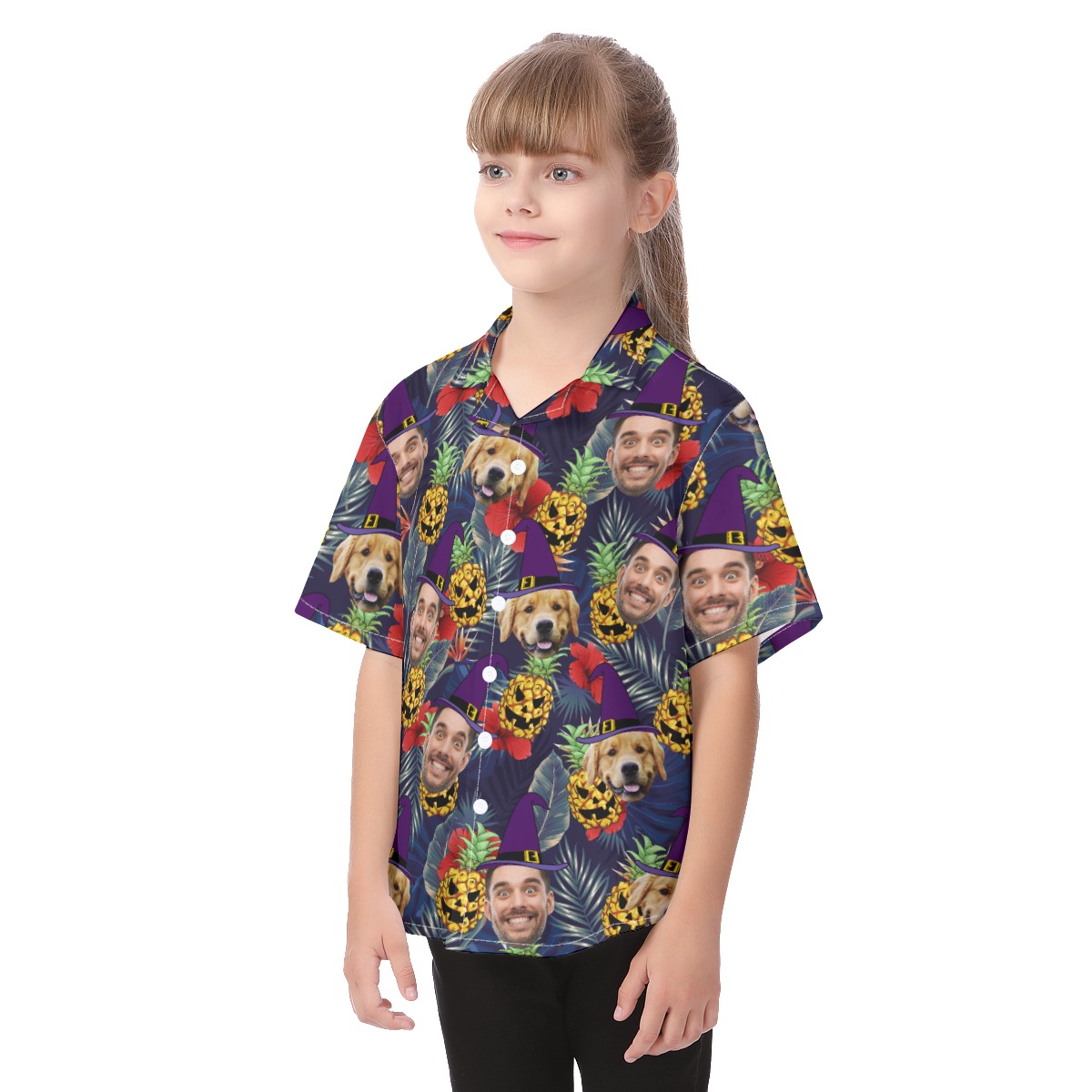 Custom Face Witch Halloween Hawaiian Shirt For Kids