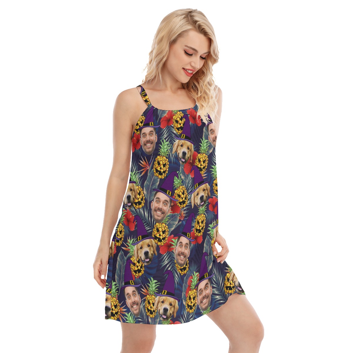 Custom Face Halloween Spooky Pineapple Hawaiian Dress For Women