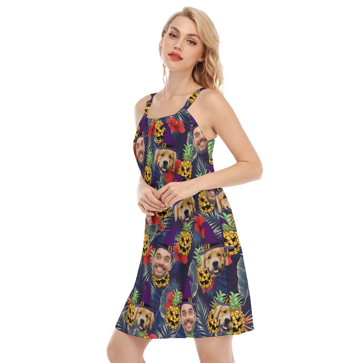 Custom Face Halloween Spooky Pineapple Hawaiian Dress For Women