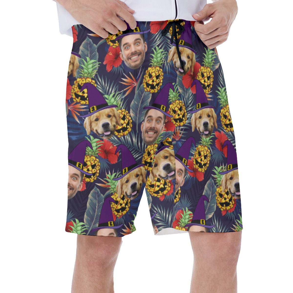 Tropical Custom Multiple Face Pineapple Halloween Theme  Swim Trunks For Men
