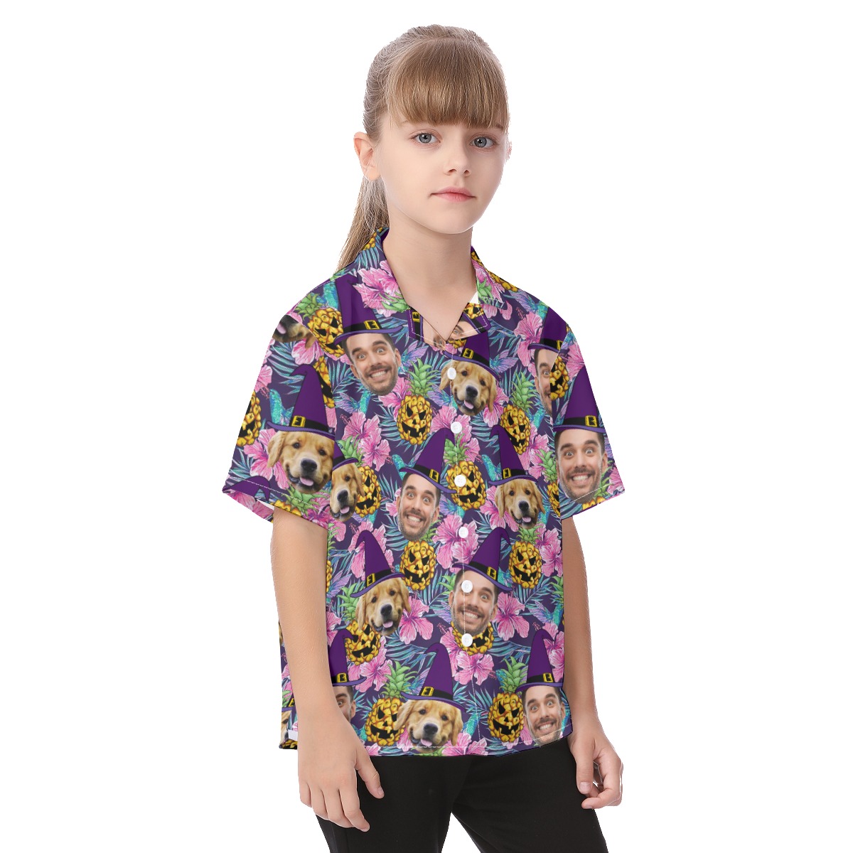 Custom Witches Face Kid's Halloween Hawaiian Shirt
