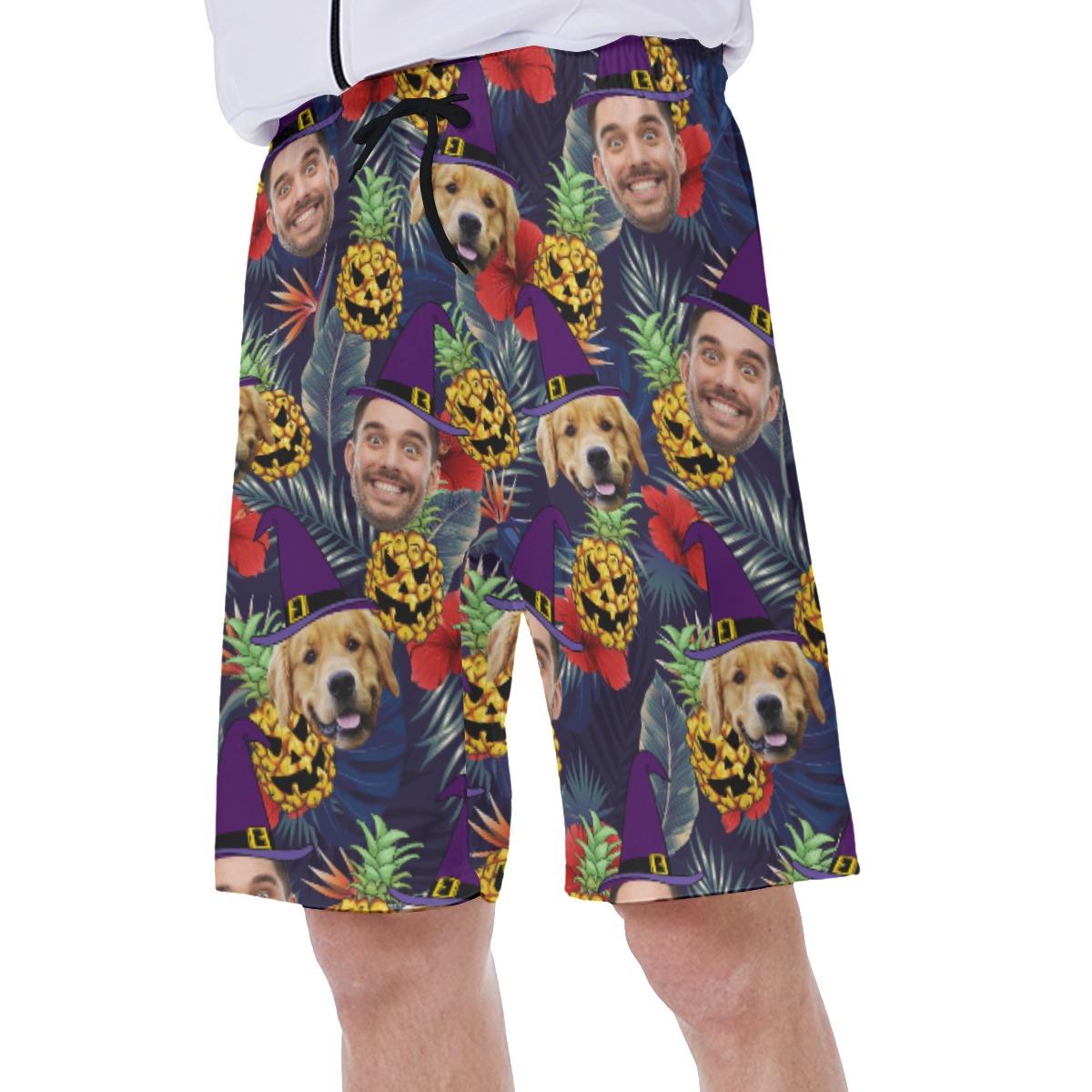 Tropical Custom Multiple Face Pineapple Halloween Theme  Swim Trunks For Men