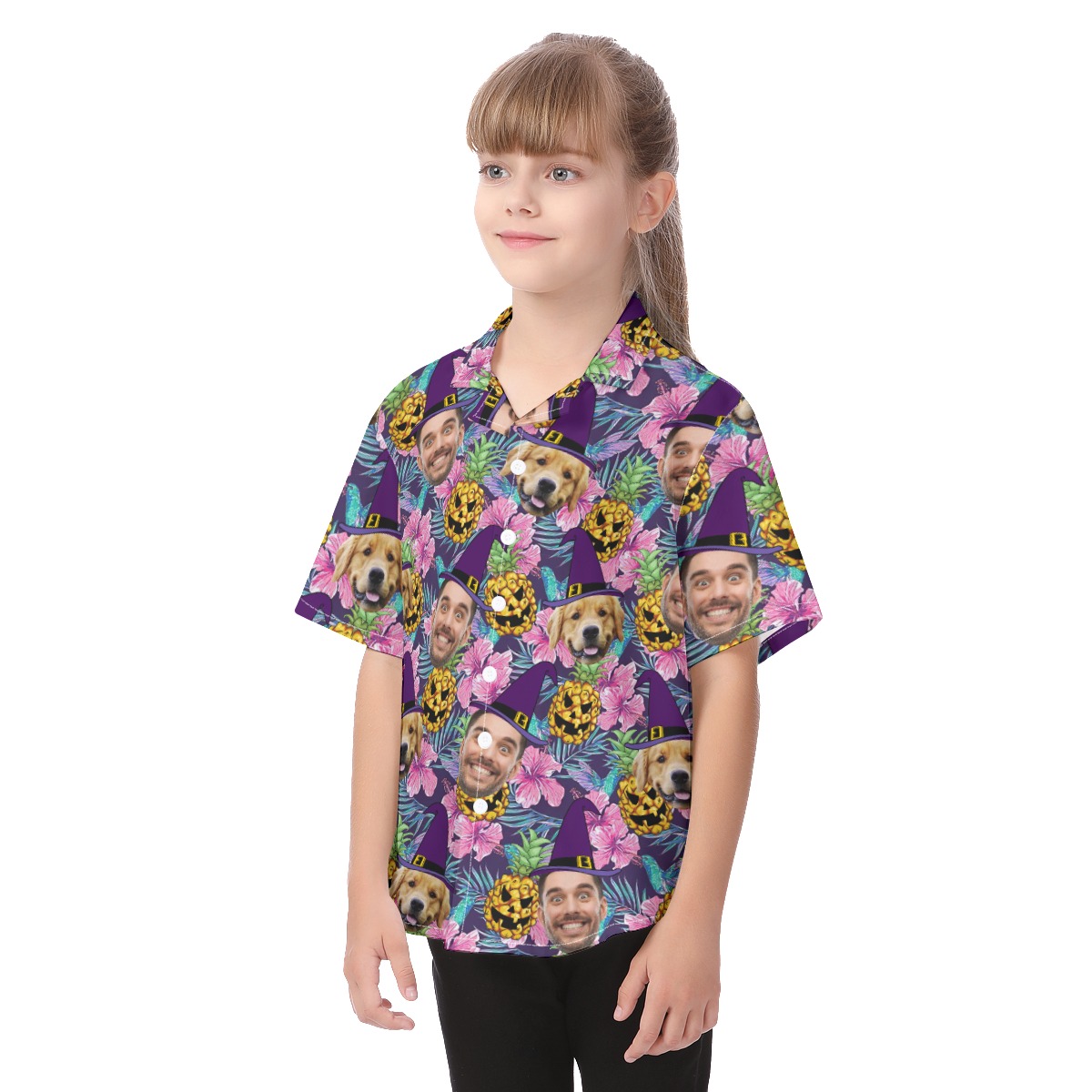 Custom Witches Face Kid's Halloween Hawaiian Shirt