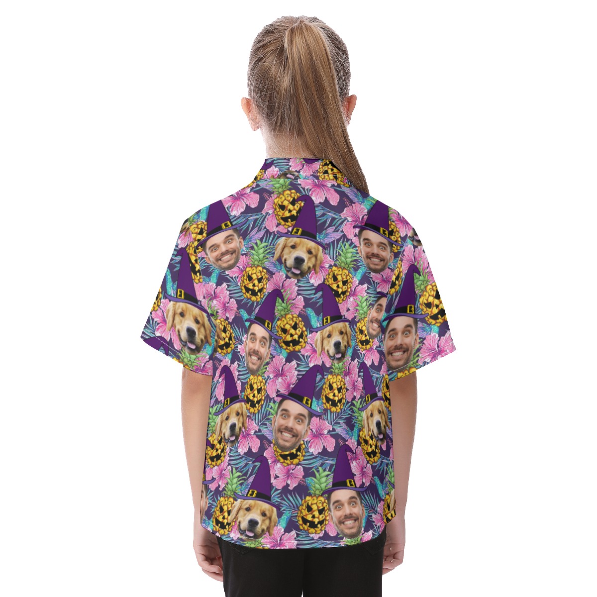 Custom Witches Face Kid's Halloween Hawaiian Shirt