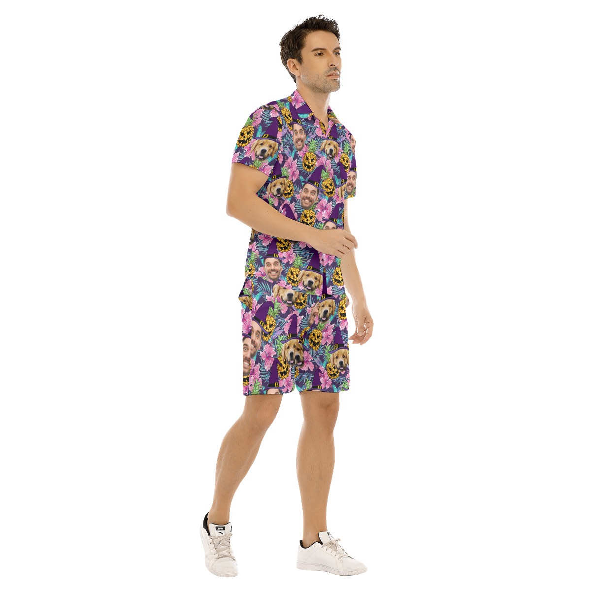 Custom Your Face Halloween Witches Hawaiian Shirt Set For Men