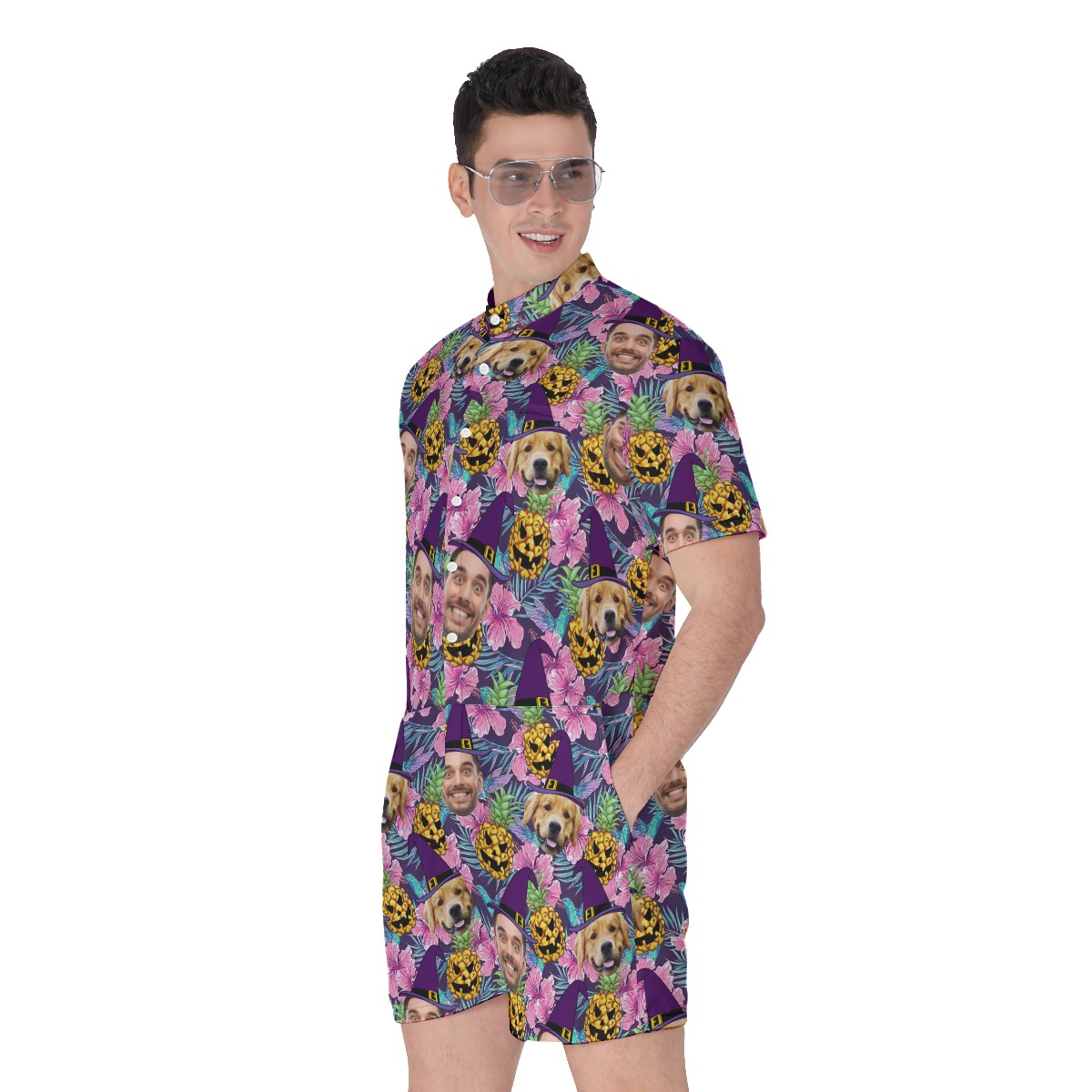 Purple Custom Face Witches Halloween Tropical Romper