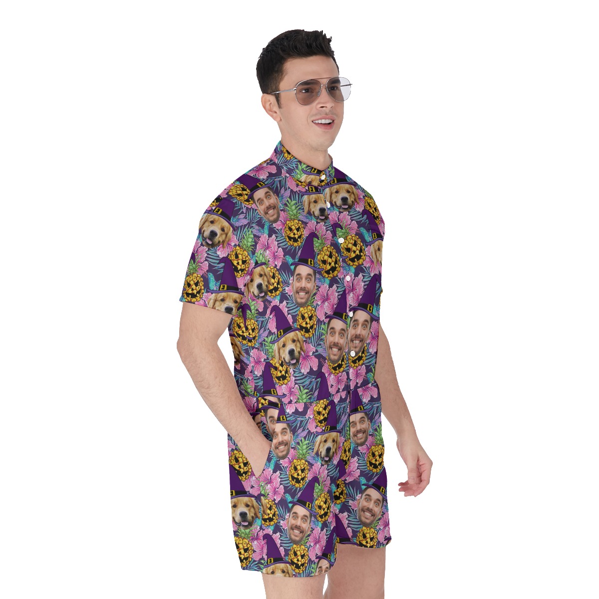 Purple Custom Face Witches Halloween Tropical Romper