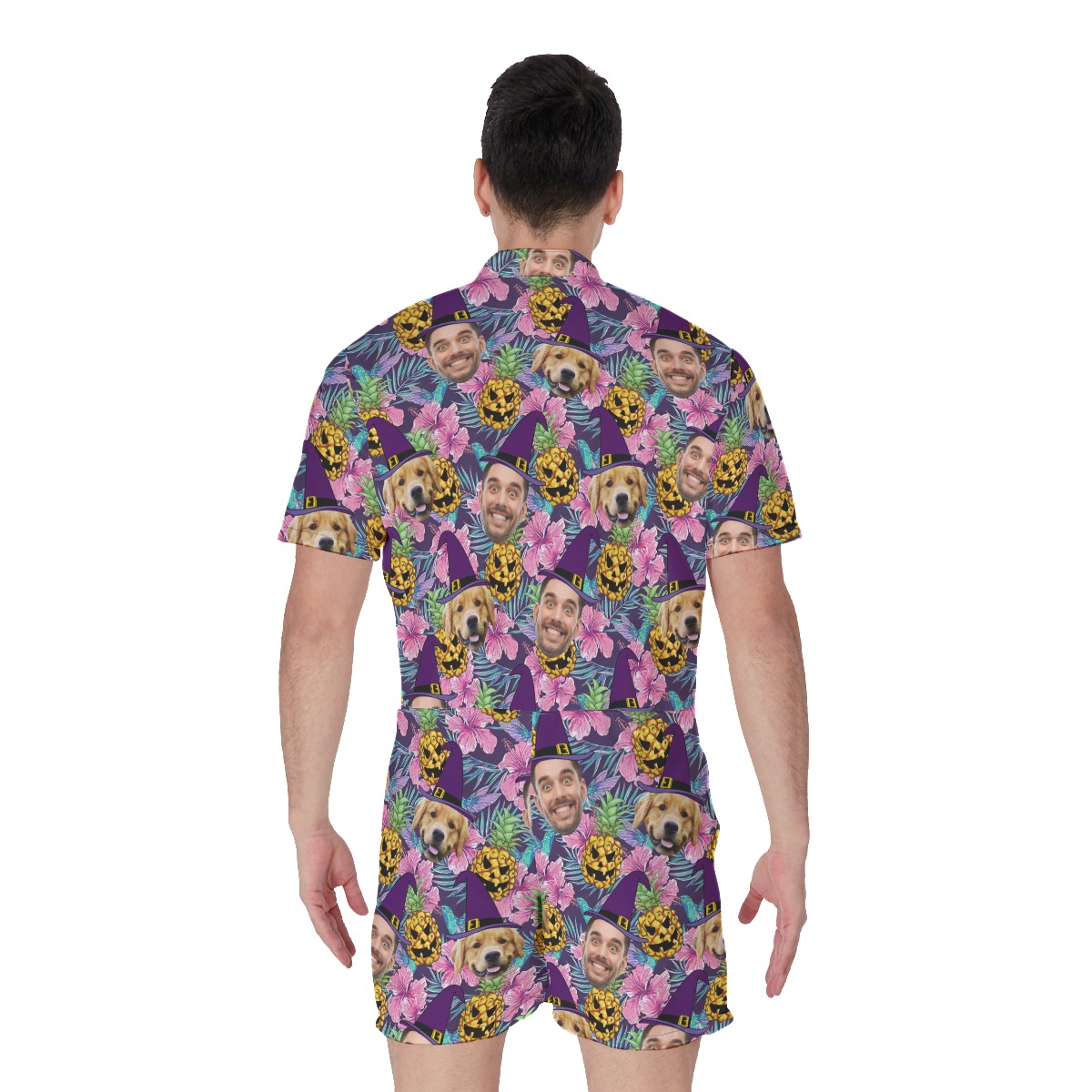 Purple Custom Face Witches Halloween Tropical Romper
