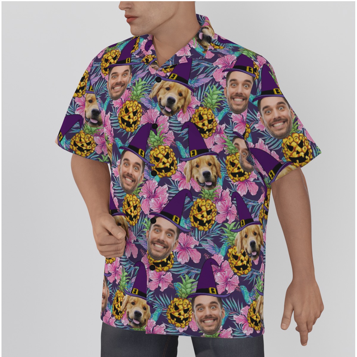 Funny Custom Face Halloween Costume Hawaiian Shirt Spooky Pineapple