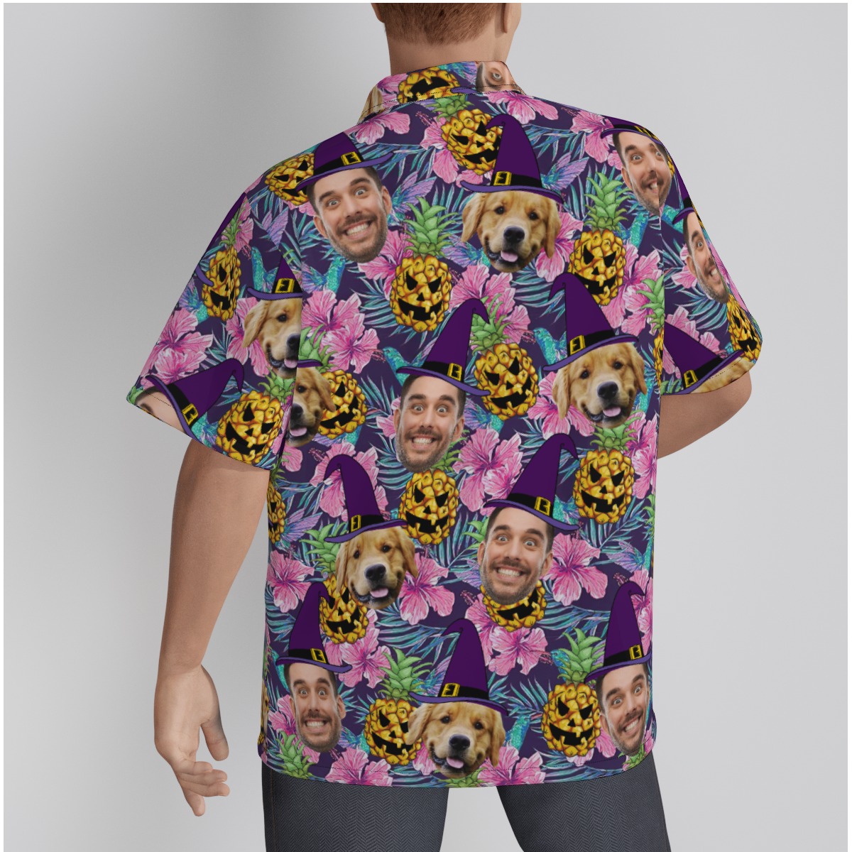Funny Custom Face Halloween Costume Hawaiian Shirt Spooky Pineapple