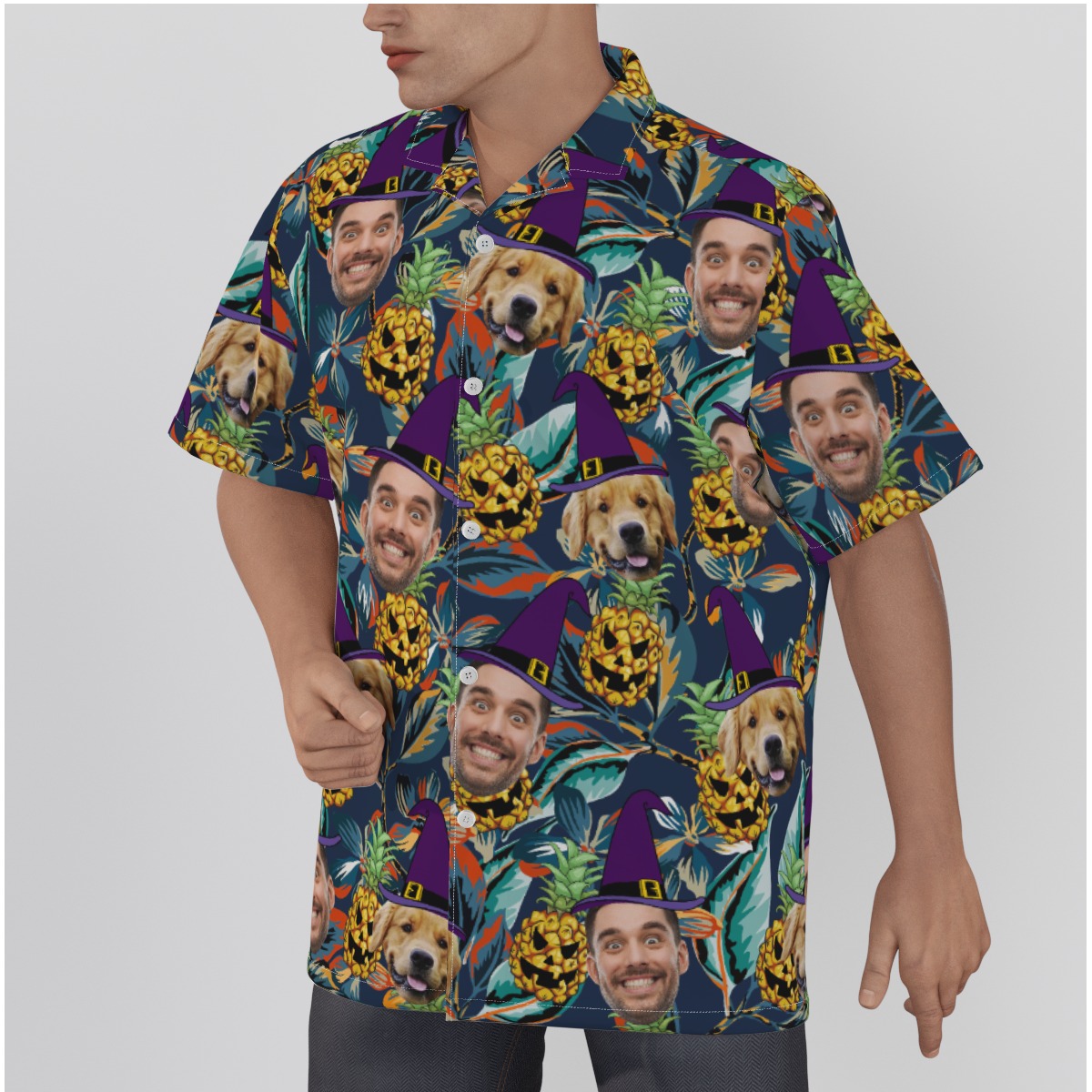 Custom Witch Face Spooky Pineapple Hawaiian Shirt