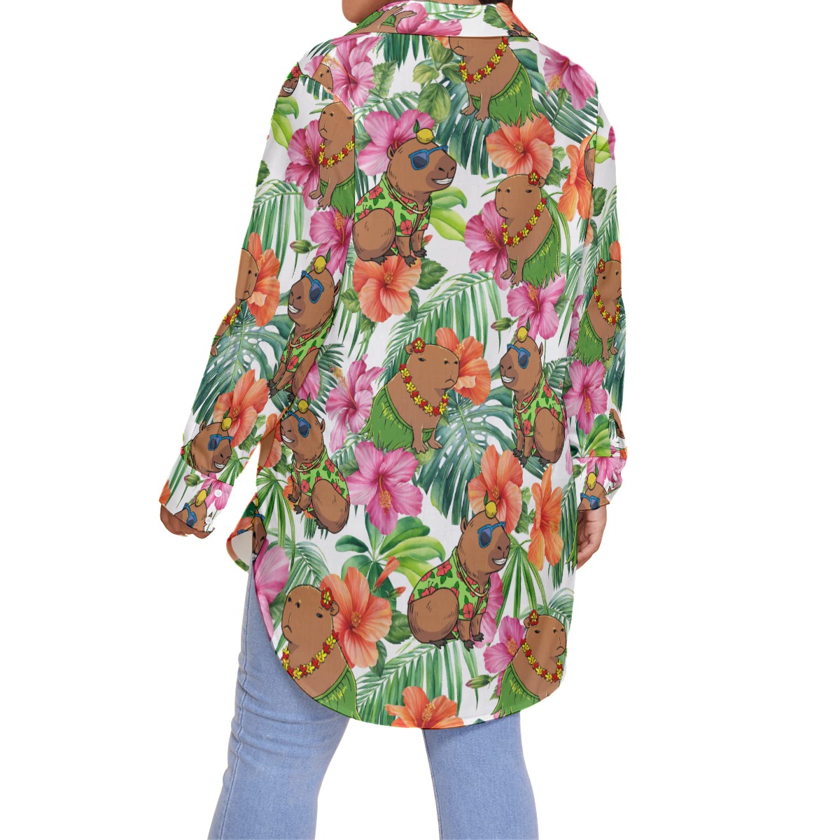 Hula Capybara Hibiscus Tropical Hawaiian Plus Size Shirt For Women