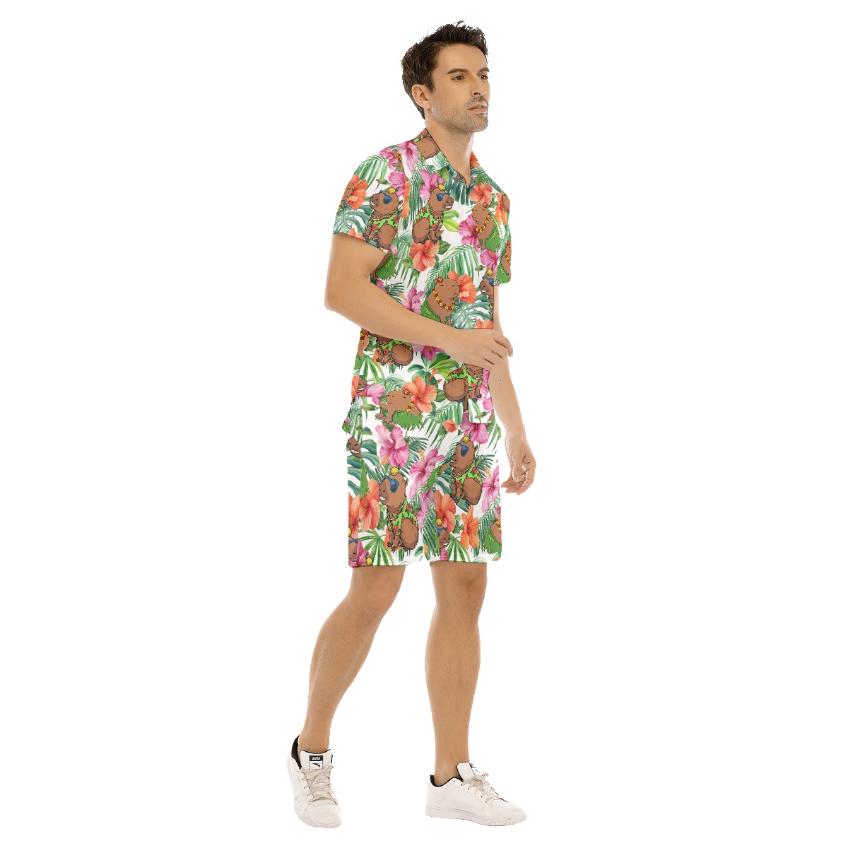 Tropical Capybara Hibiscus Hawaiian Shirt And Matching Shorts For Men