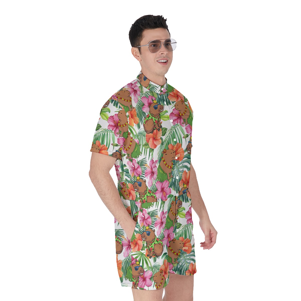 Funny Capybara Tropical Hawaiian Romper For Men