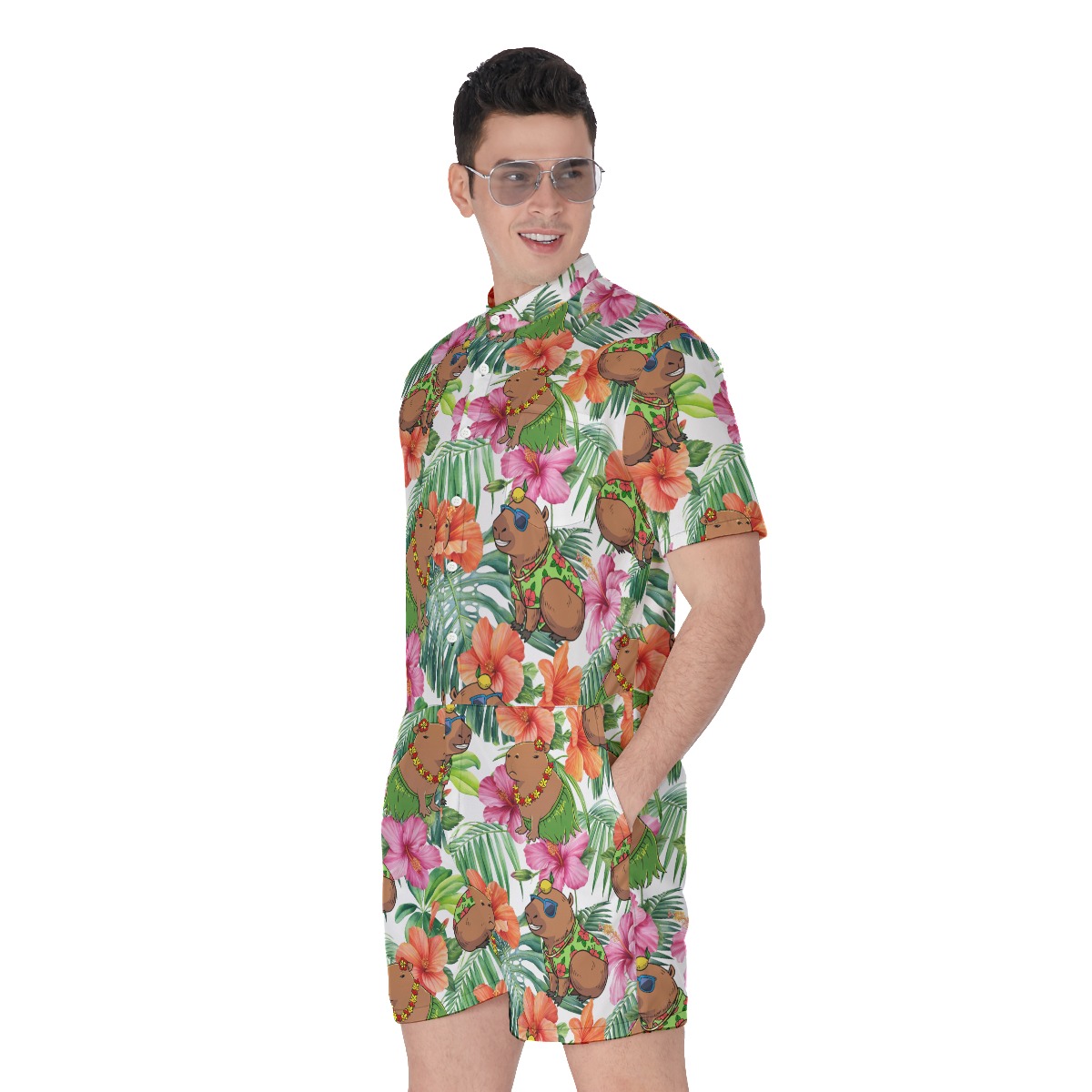 Funny Capybara Tropical Hawaiian Romper For Men