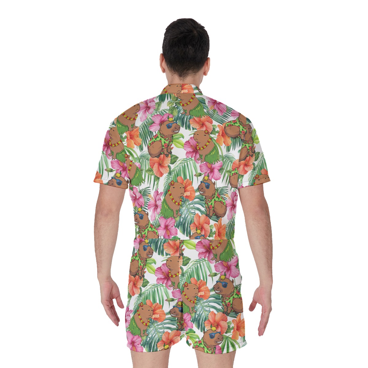 Funny Capybara Tropical Hawaiian Romper For Men