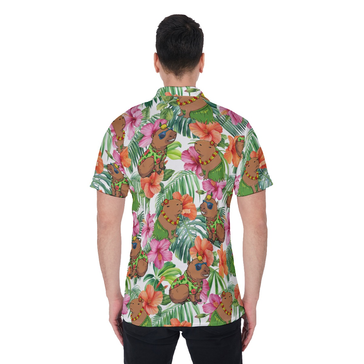 Hawaiian Capybara Floral Hawaiian Polo Shirt