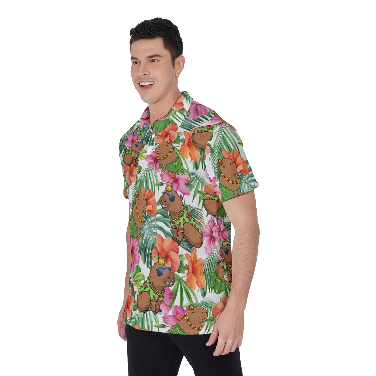 Hawaiian Capybara Floral Hawaiian Polo Shirt