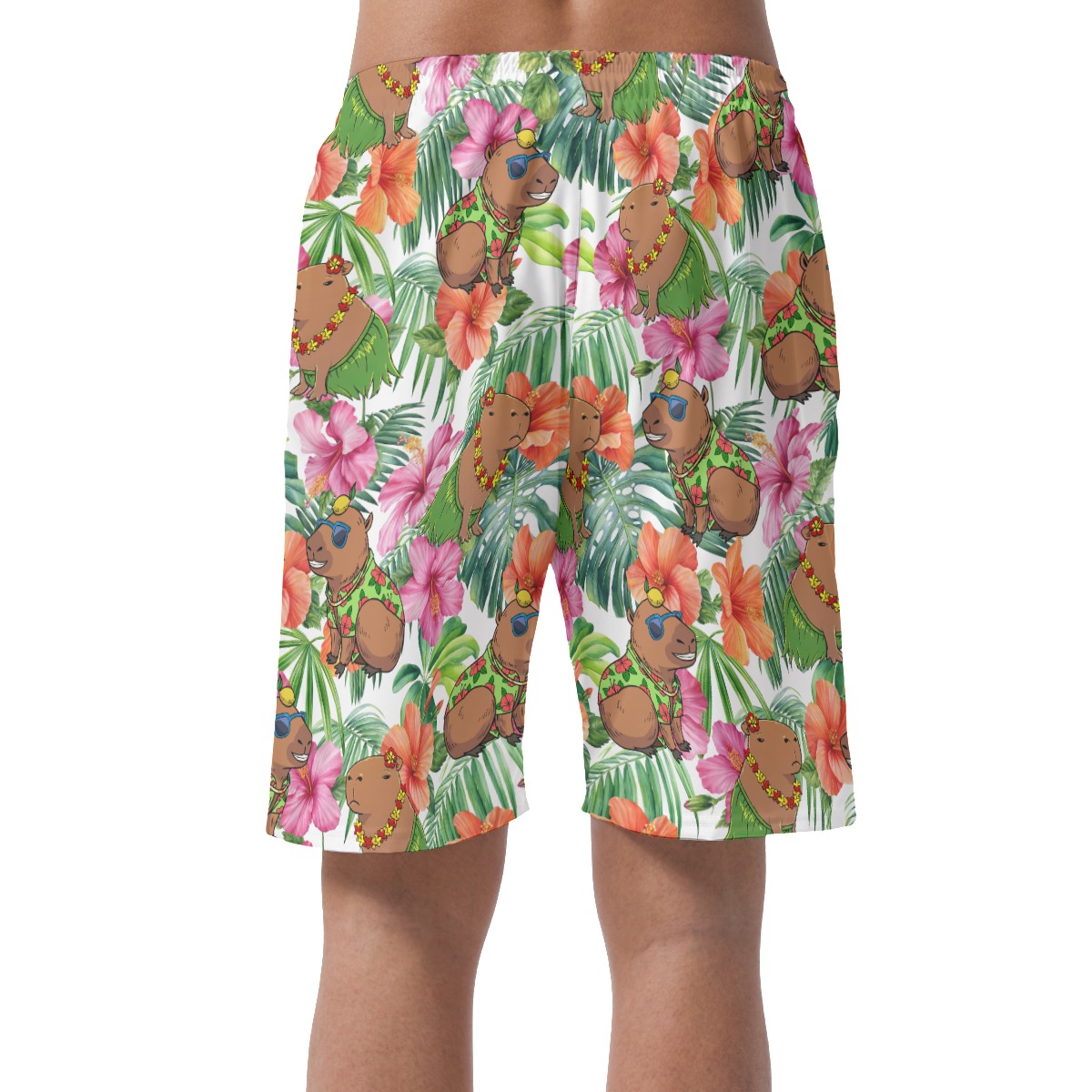 Funny Capybara Tropical Hawaiian Beach Shorts For Men