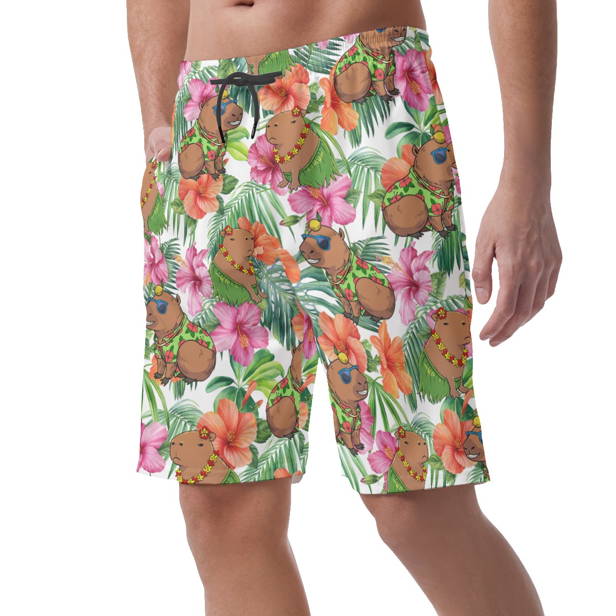 Funny Capybara Tropical Hawaiian Beach Shorts For Men