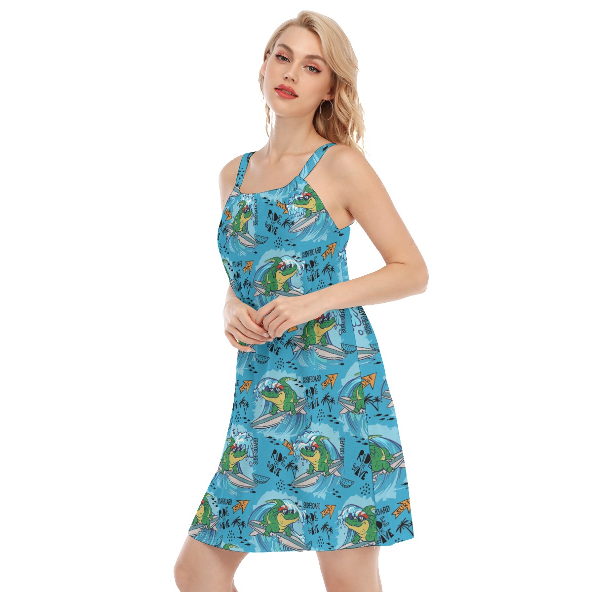 Funny Crocodiles Ride The Wave Hawaiian Cami Dress