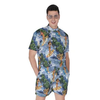 Funny Hula Girl Surfing Hawaiian Romper For Men