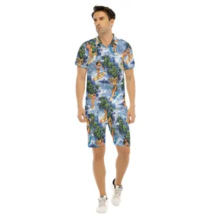 Tropical Hula Girl Surfing Hawaiian Shirt Set For Men