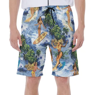 Funny Aloha Girl Surfing Tropical Hawaiian Swim Trunks For Men