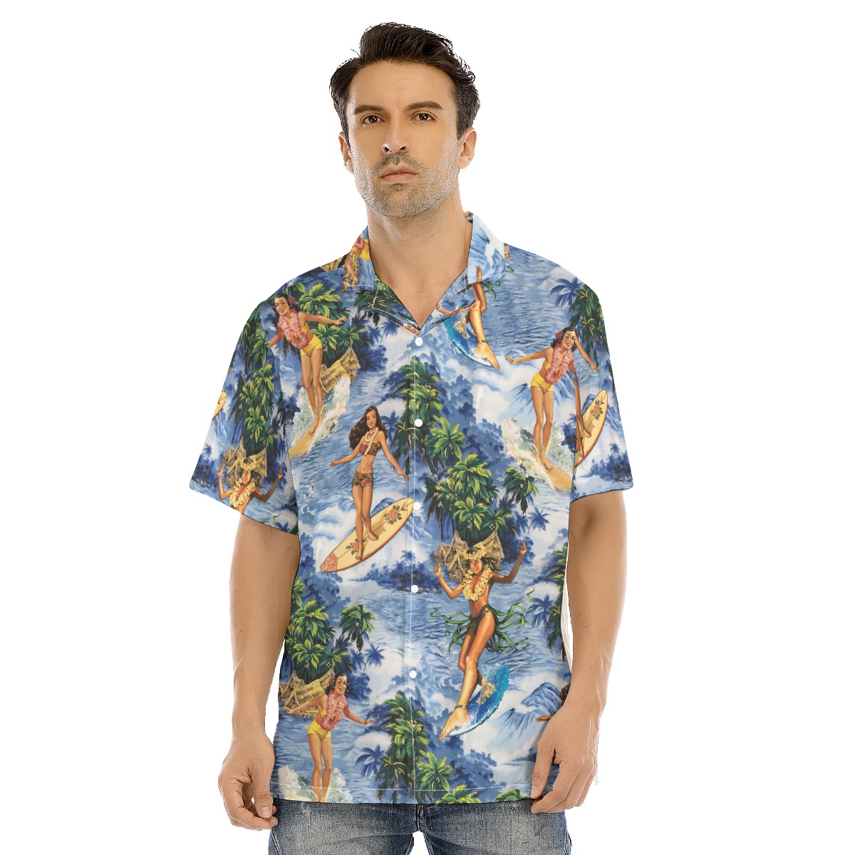 Hula Girl Surfing Tropical Classic Hawaiian Shirt - variant image 1