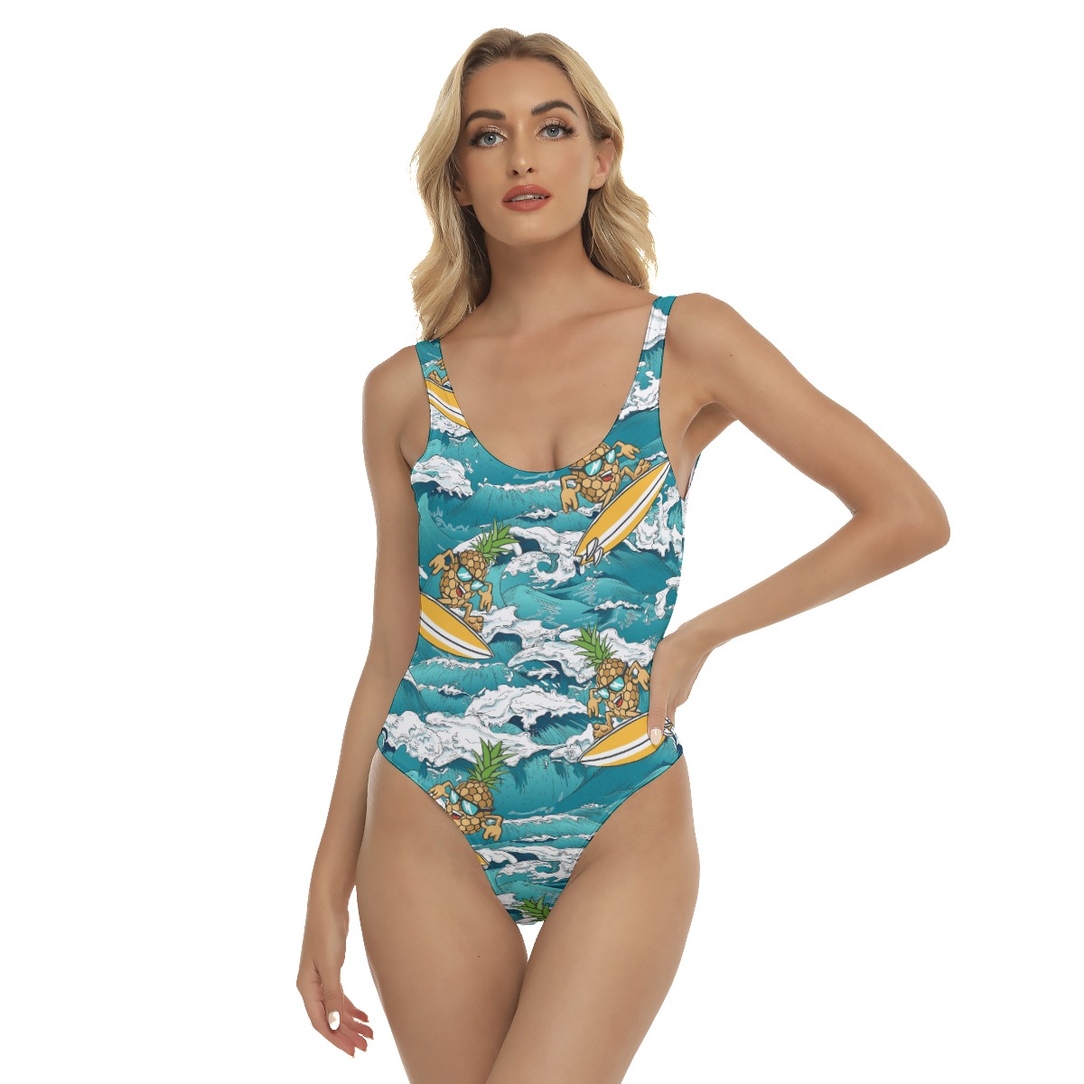 Funny Pineapple Surfing Blue Hawaiian Swimsuit For Women - variant image 1